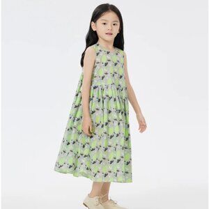 jnby by JNBY Gray Floral Print A-Line Sleeveless Girls Dress 100% Cotton NWT